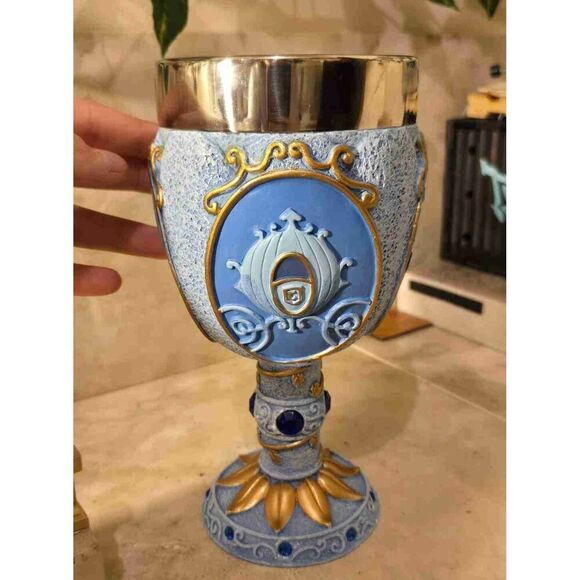 NEW Disney Cinderella 70th Anniversary Decorative Chalice Blue Gold Goblet Cup - Picture 2 of 3